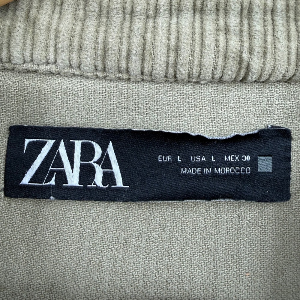 Zara Corduroy Shirt Jacket Olive Green Raw‎ Hem Shacket 100%Cotton Womens Size L - Picture 4 of 12